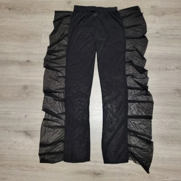 Black Sheer Mesh Ruffle Side Tiered Pants High Waisted Festival Coverup Small - Picture 2 of 6